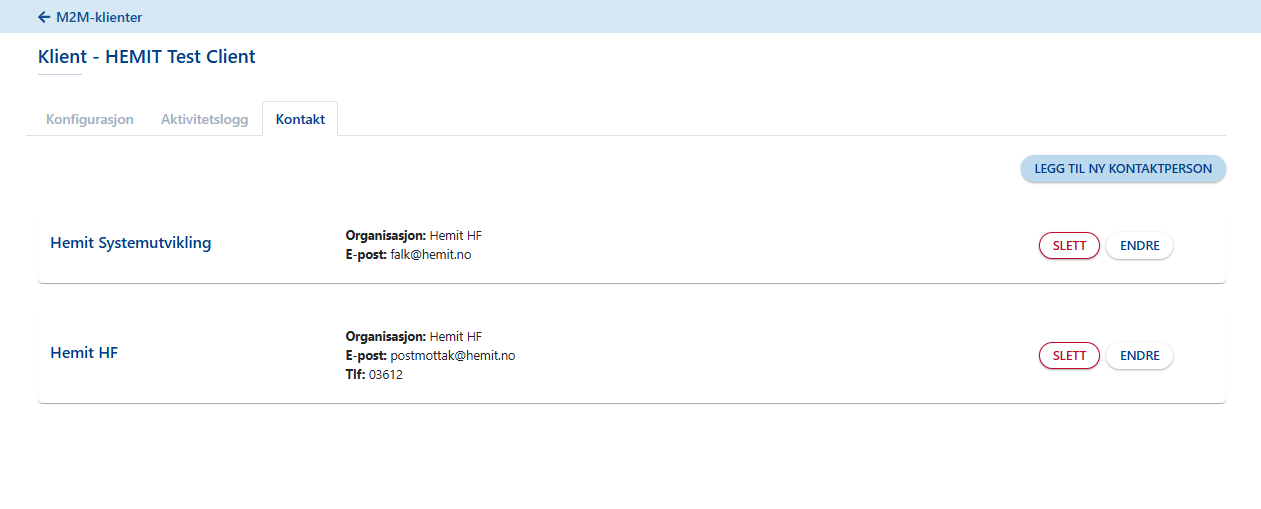 Ny kontakt blir vist i listen.